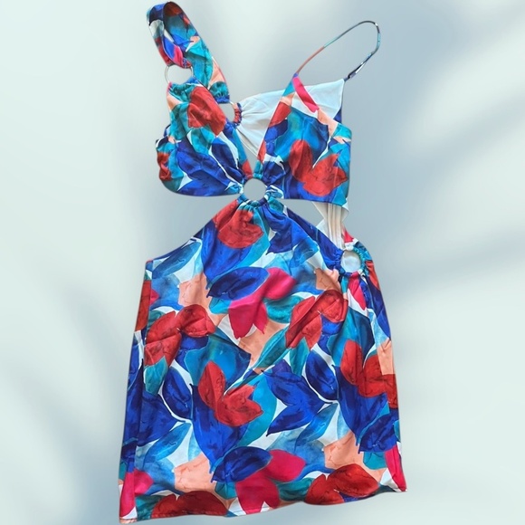 NWT For Love & Lemons Lorenza Cutout Satin Mini Dress Blue Tropical M Y2K Sexy - Picture 8 of 12